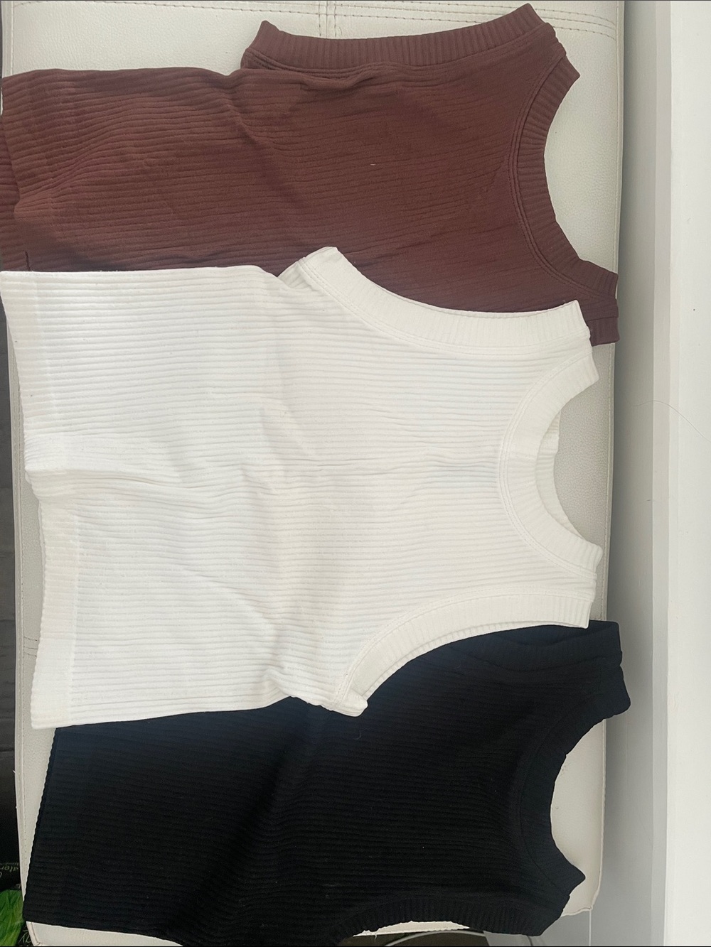 3 Ribbed Tank Tops - White, Black & Brown - Women's Sleeveless Knit Xs